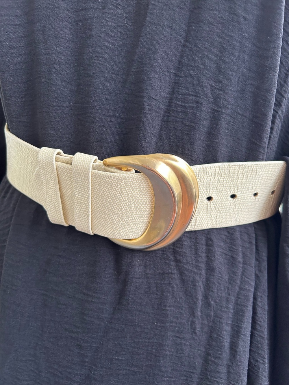 1980s or 1990s Accessories by Pearl Wide White Belt with Oversized Buckle